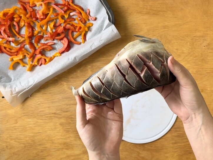 Pește Cod cu legume, la cuptor